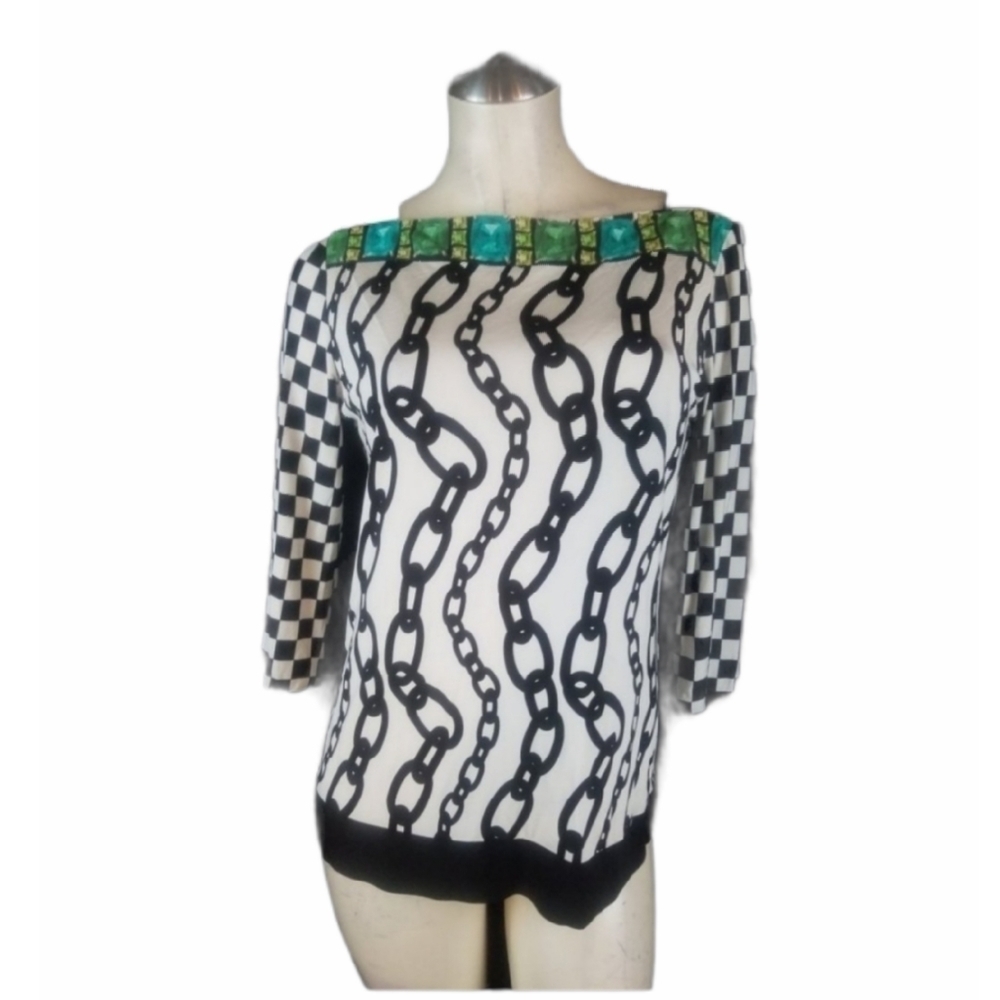 Clips Tricot Italy Size 46 M Top Multi-Color Chain Print